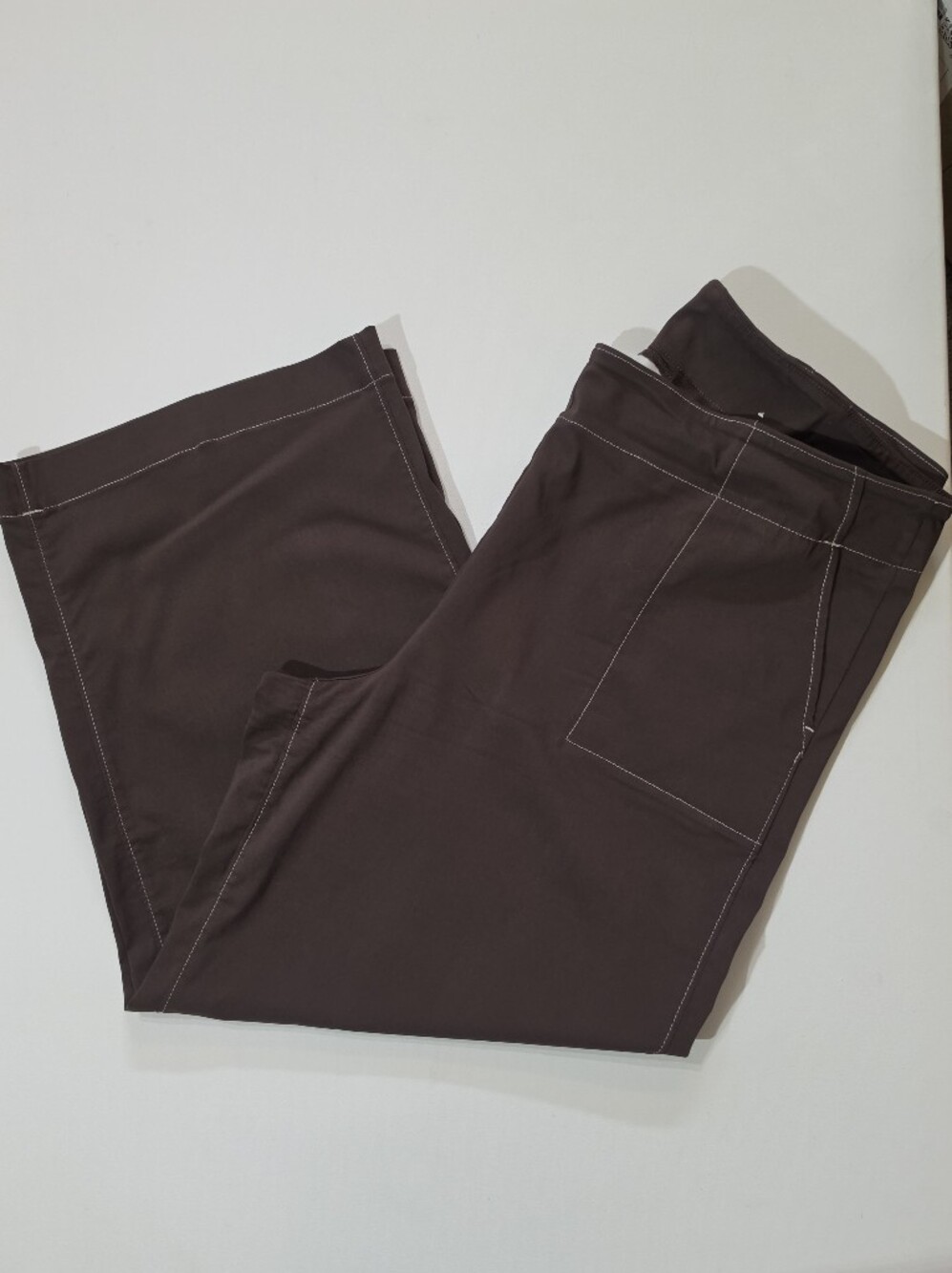 Chicos Wide Leg Perfect Stretch Pants Womens 4 Brown High Rise Utility Pocket